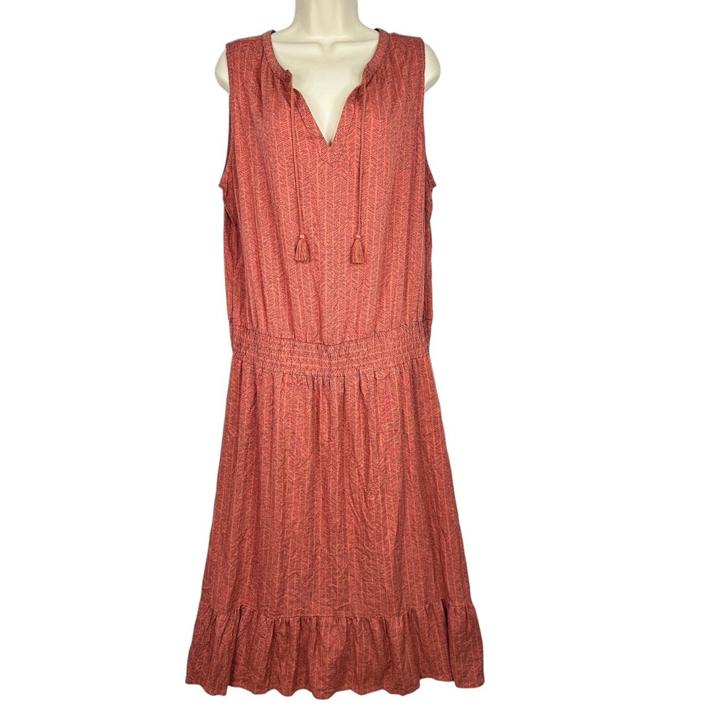 prAna Sentinel Maxi Dress L Coral 100% TENCEL Modal Tassel Boho Sleeveless